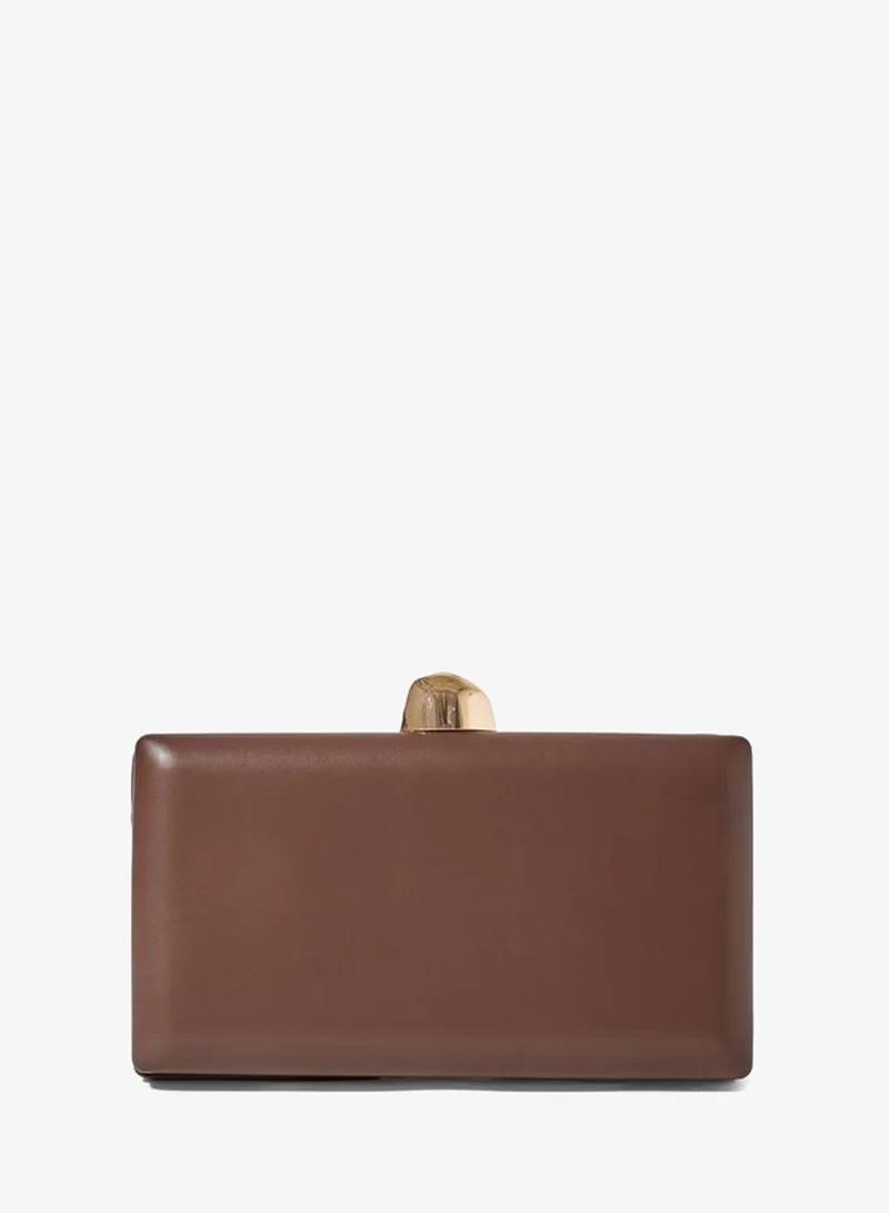 Styli  Brown Ruched Hardcase Clutch with Chain Strap for Women | Best Price UAE