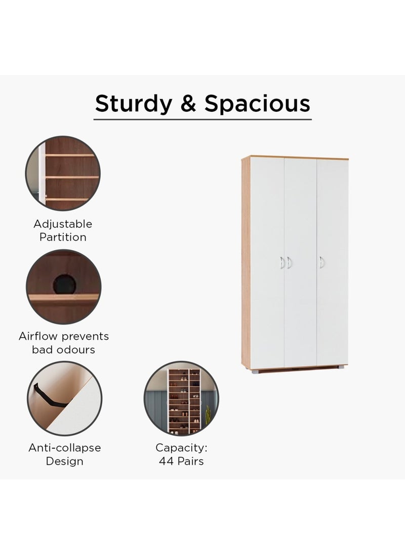 Home Box Capri 44-Pair Tall Shoe Cabinet With 3 Doors Engineered Wood White Beige 20 Shelves 37 x 189 x 90 cm  - Image 2