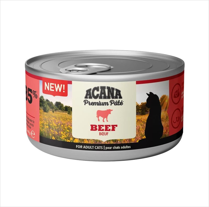 طعام القطط الرطب من Acana، نوع Pâté بنكهة اللحم البقري - 85 جرام