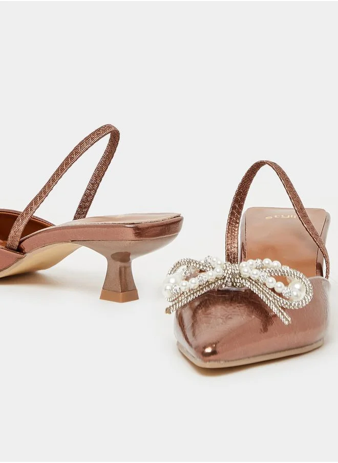 Styli Embellished Bow Accent Slingback Pointed Toe Shoes