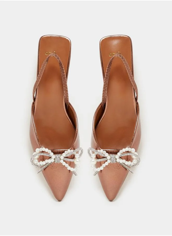 Styli Embellished Bow Accent Slingback Pointed Toe Shoes