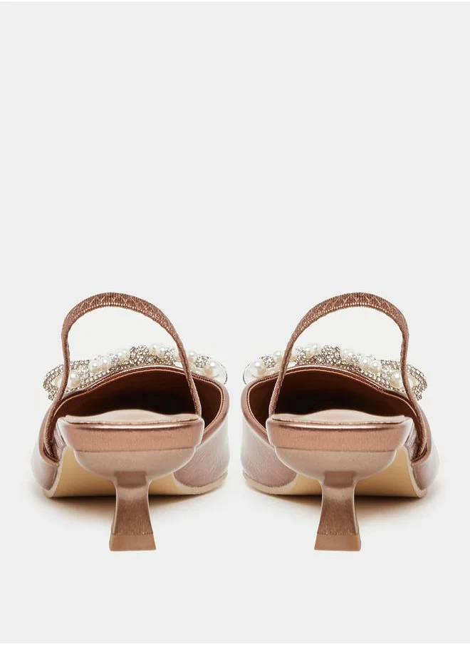 Styli Embellished Bow Accent Slingback Pointed Toe Shoes