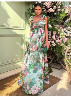 1 x 5 pcs Summer 2022 Floral Pleated Maxi Dress for Women Picture Color