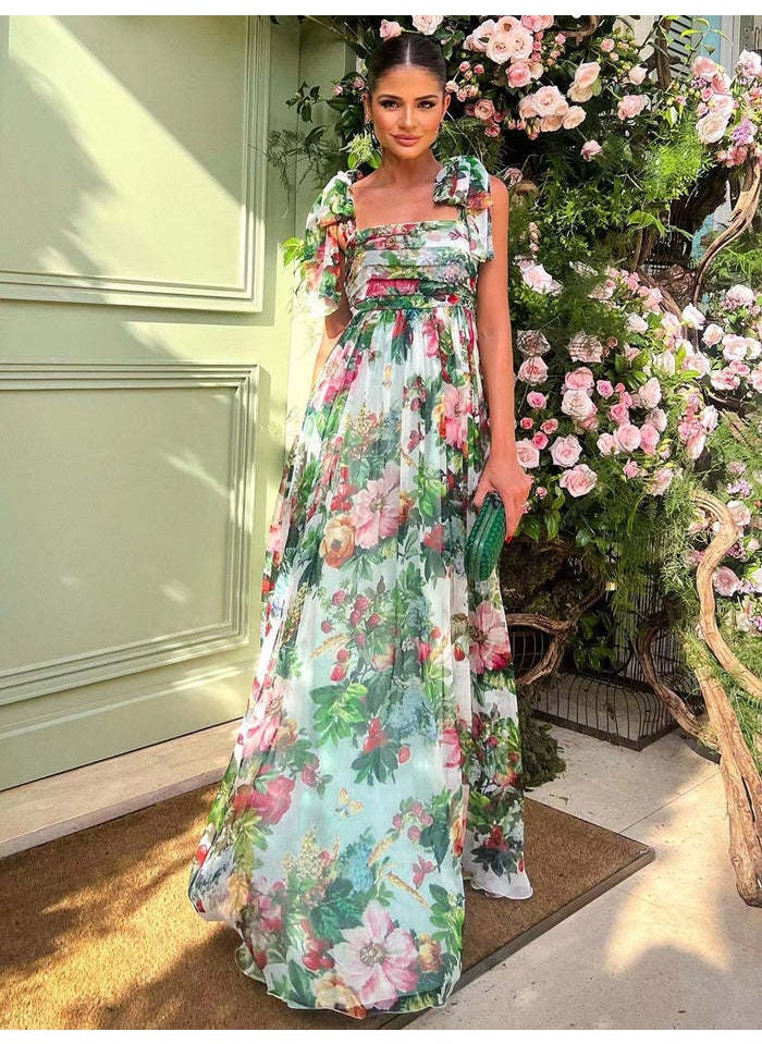 Generic - 1 x 5 pcs Summer 2022 Floral Pleated Maxi Dress for Women Picture Color - Image 1