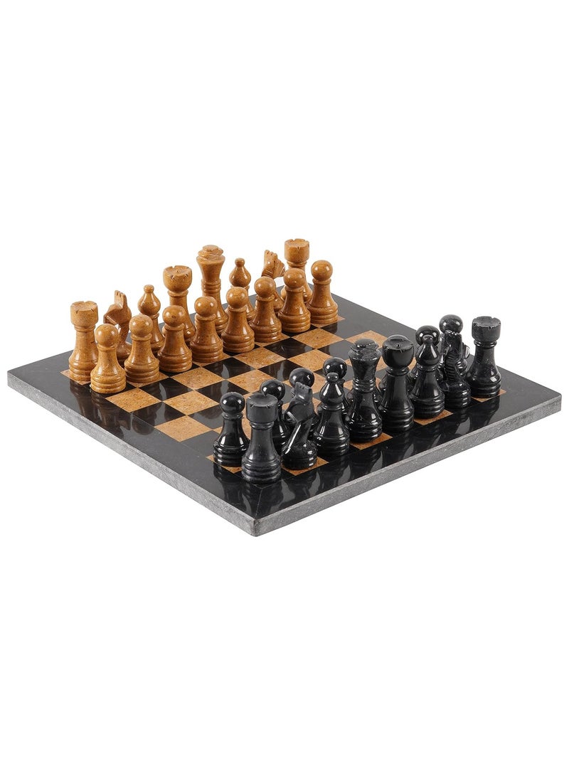 RADICALn Marble Chess Set 12 Inches Black and Golden Handmade Chess Board Adult Games - Portable Tournament Chess Set - 1 Chess Board & 32 Pieces - Travel Board Games - Image 1