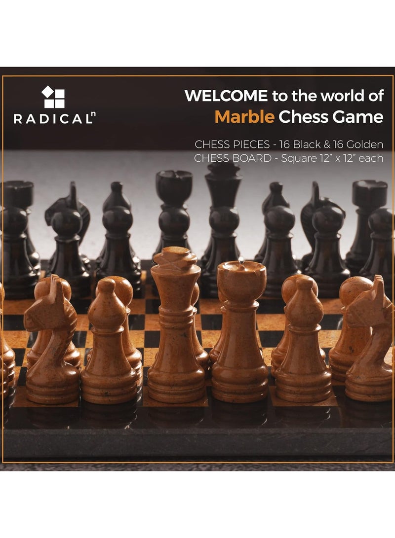 RADICALn Marble Chess Set 12 Inches Black and Golden Handmade Chess Board Adult Games - Portable Tournament Chess Set - 1 Chess Board & 32 Pieces - Travel Board Games - Image 2