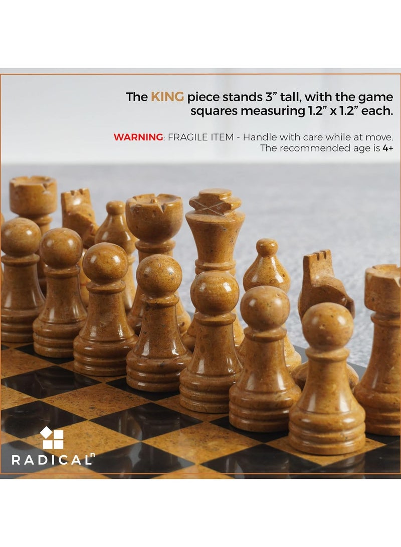 RADICALn Marble Chess Set 12 Inches Black and Golden Handmade Chess Board Adult Games - Portable Tournament Chess Set - 1 Chess Board & 32 Pieces - Travel Board Games - Image 3