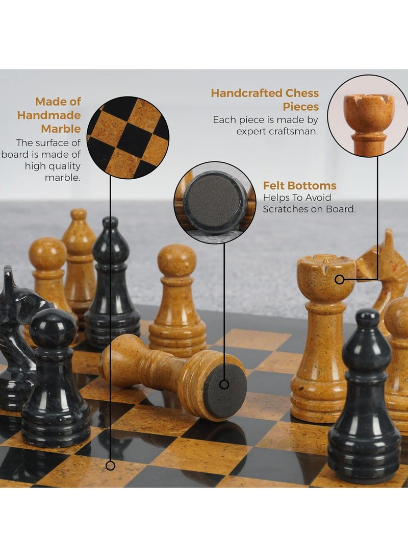 RADICALn Marble Chess Set 12 Inches Black and Golden Handmade Chess Board Adult Games - Portable Tournament Chess Set - 1 Chess Board & 32 Pieces - Travel Board Games - Image 5