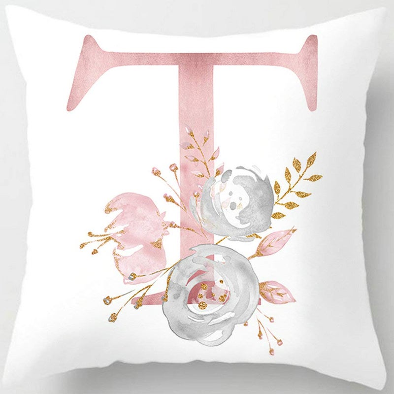 Tillskuch Pink Throw Pillow Covers Cute Alphabet Decorative Cushion Covers Square Letter Throw Pillows Protectors for Sofa Couch Bedroom Chair Home Decor 18 x 18 Inch(C) - Image 1