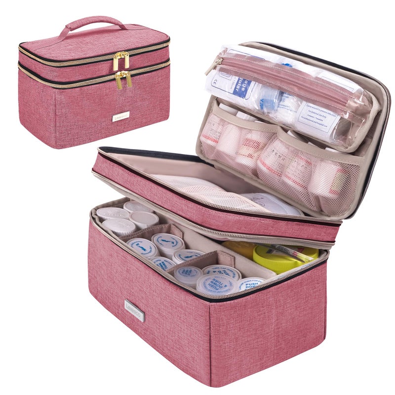Lexeeco Medicine Storage Bag Pill Bottle Organizer with Portable Small Pouch Travel Medication Bottle Organizer for Emergency Home First Aid Box Kit Red
