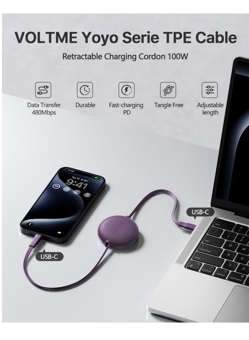 VOLTME 100W 5A Retractable Type C Cable with Power Delivery (PD) & E-Marker Chip (1m, 3ft) – Super Fast Charging & Data Sync USB-C to USB-C Cord Compatible with iPhone Air, 17/17 Pro/17 Pro Max, iPhone 16/16 Pro/16 Pro Max, iPhone 15 Series, iPad Pro M4, iPad Air M2, MacBook Pro/Air M3 M2, Galaxy S25/S24 Ultra, Pixel 9 Pro, Xiaomi 14 Ultra, OnePlus 12, ROG Alien, Steam Deck, Legion Go, Nintendo Switch, DJI Pocket 3, Sony ZV-E10, Dell XPS, HP Spectre, USB C Earbuds, Power Banks & More (Purple) - Image 2