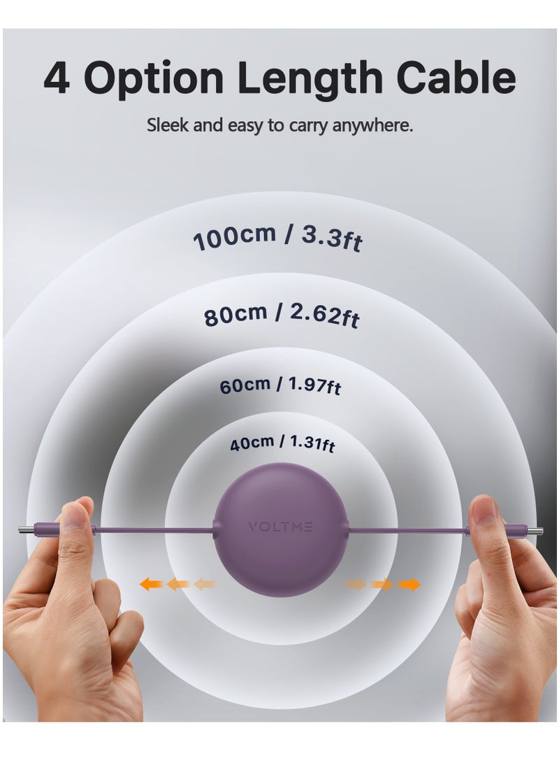 VOLTME 100W 5A Retractable Type C Cable with Power Delivery (PD) & E-Marker Chip (1m, 3ft) – Super Fast Charging & Data Sync USB-C to USB-C Cord Compatible with iPhone Air, 17/17 Pro/17 Pro Max, iPhone 16/16 Pro/16 Pro Max, iPhone 15 Series, iPad Pro M4, iPad Air M2, MacBook Pro/Air M3 M2, Galaxy S25/S24 Ultra, Pixel 9 Pro, Xiaomi 14 Ultra, OnePlus 12, ROG Alien, Steam Deck, Legion Go, Nintendo Switch, DJI Pocket 3, Sony ZV-E10, Dell XPS, HP Spectre, USB C Earbuds, Power Banks & More (Purple) - Image 3
