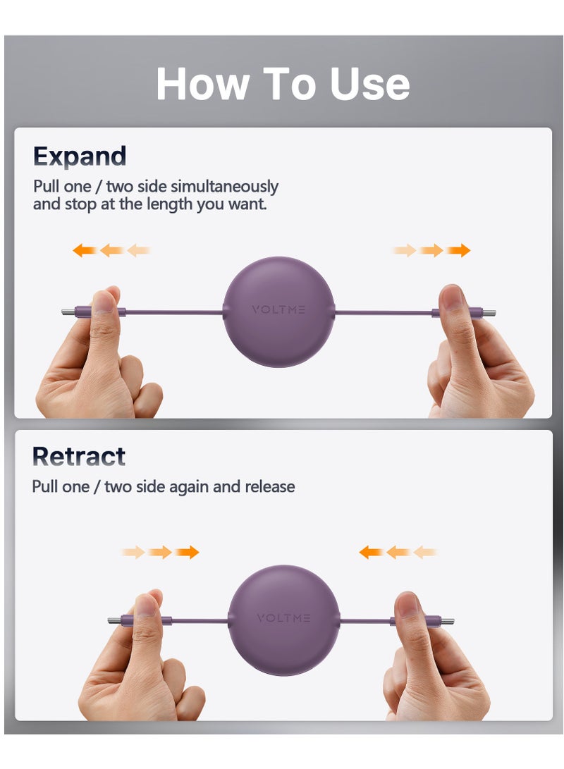 VOLTME 100W 5A Retractable Type C Cable with Power Delivery (PD) & E-Marker Chip (1m, 3ft) – Super Fast Charging & Data Sync USB-C to USB-C Cord Compatible with iPhone Air, 17/17 Pro/17 Pro Max, iPhone 16/16 Pro/16 Pro Max, iPhone 15 Series, iPad Pro M4, iPad Air M2, MacBook Pro/Air M3 M2, Galaxy S25/S24 Ultra, Pixel 9 Pro, Xiaomi 14 Ultra, OnePlus 12, ROG Alien, Steam Deck, Legion Go, Nintendo Switch, DJI Pocket 3, Sony ZV-E10, Dell XPS, HP Spectre, USB C Earbuds, Power Banks & More (Purple) - Image 4