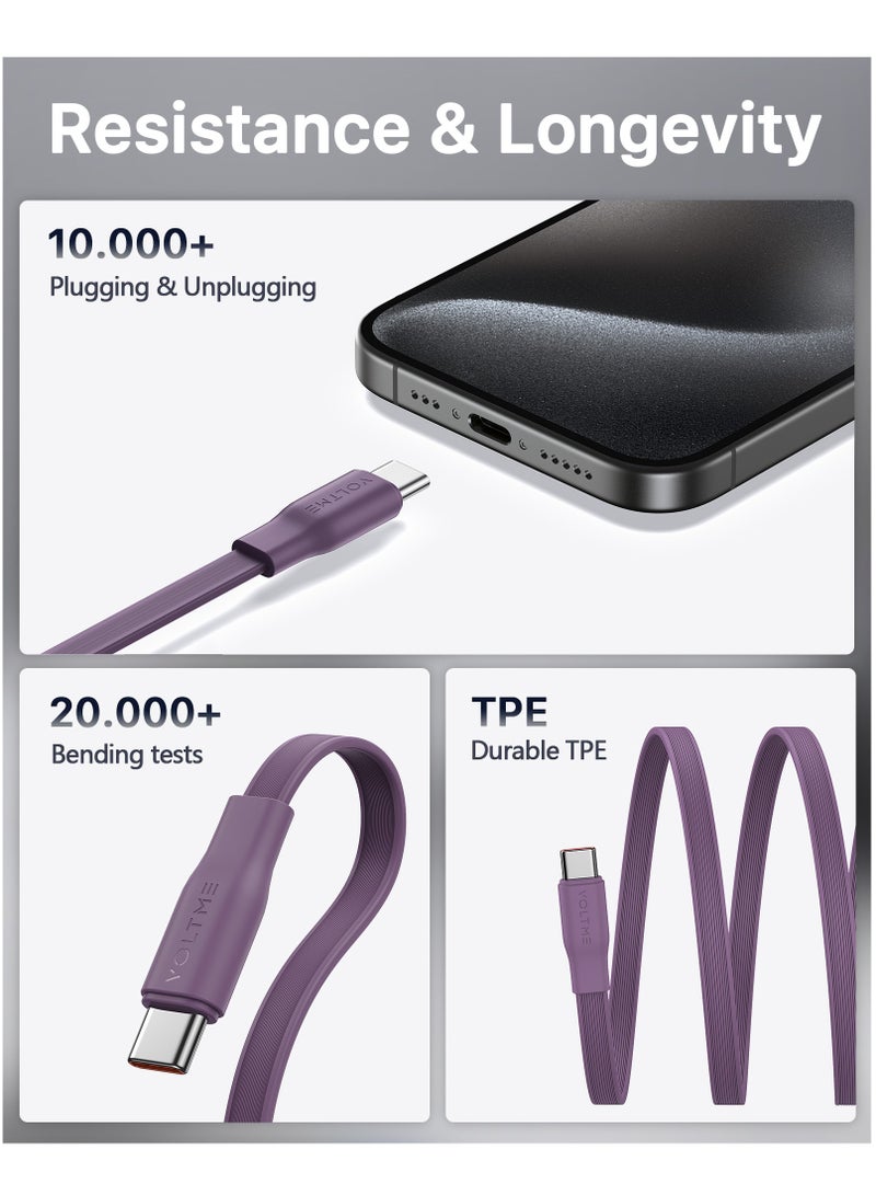 VOLTME 100W 5A Retractable Type C Cable with Power Delivery (PD) & E-Marker Chip (1m, 3ft) – Super Fast Charging & Data Sync USB-C to USB-C Cord Compatible with iPhone Air, 17/17 Pro/17 Pro Max, iPhone 16/16 Pro/16 Pro Max, iPhone 15 Series, iPad Pro M4, iPad Air M2, MacBook Pro/Air M3 M2, Galaxy S25/S24 Ultra, Pixel 9 Pro, Xiaomi 14 Ultra, OnePlus 12, ROG Alien, Steam Deck, Legion Go, Nintendo Switch, DJI Pocket 3, Sony ZV-E10, Dell XPS, HP Spectre, USB C Earbuds, Power Banks & More (Purple) - Image 5