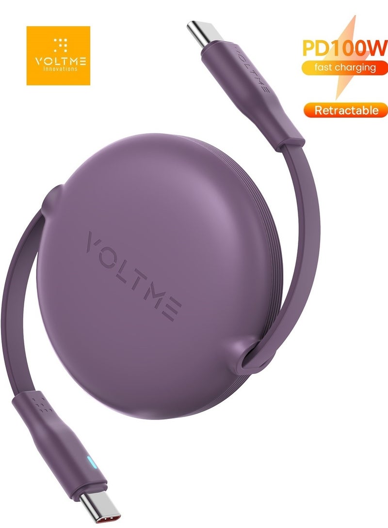 VOLTME 100W 5A Retractable Type C Cable with Power Delivery (PD) & E-Marker Chip (1m, 3ft) – Super Fast Charging & Data Sync USB-C to USB-C Cord Compatible with iPhone Air, 17/17 Pro/17 Pro Max, iPhone 16/16 Pro/16 Pro Max, iPhone 15 Series, iPad Pro M4, iPad Air M2, MacBook Pro/Air M3 M2, Galaxy S25/S24 Ultra, Pixel 9 Pro, Xiaomi 14 Ultra, OnePlus 12, ROG Alien, Steam Deck, Legion Go, Nintendo Switch, DJI Pocket 3, Sony ZV-E10, Dell XPS, HP Spectre, USB C Earbuds, Power Banks & More (Purple) - Image 1