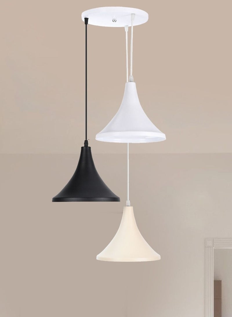 El Rawda Lighting Elina Ceiling lamp - Triple | modern decorative LED E27 pendant light ceiling lamp hanging | suitable for any room | Color: White - Black - Cream | Size: 70x38 cm - Image 2