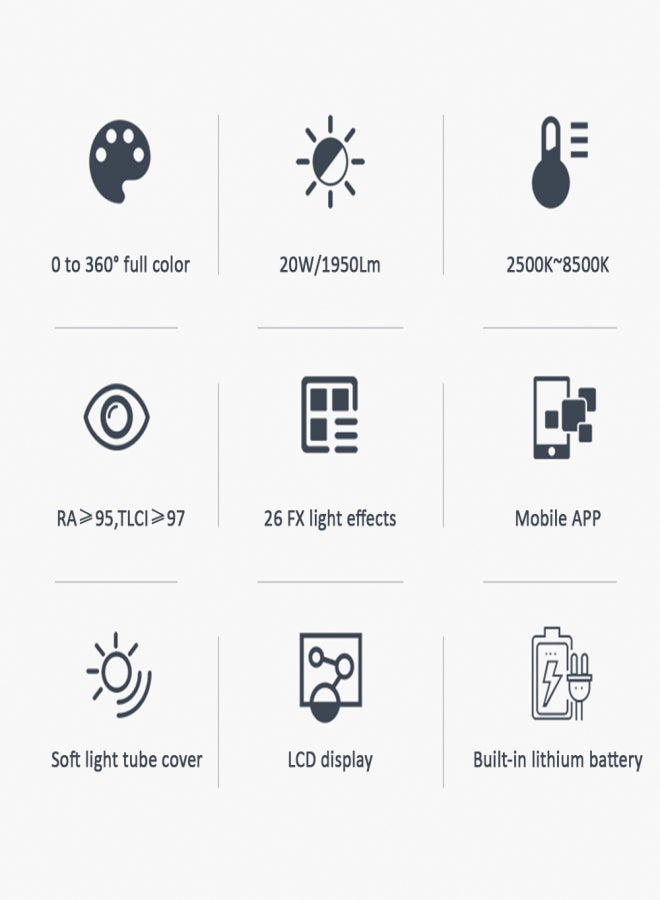 فيلتروكس مصباح VILTROX K60 LED ثنائي اللون بقوة 20 واط RGB، أنبوب إضاءة محمول، عصا إضاءة قابلة للتعتيم من 2500 كلفن إلى 8500 كلفن، مؤشر اتساق الإضاءة ≥97، مؤشر تجسيد اللون ≥95، مع 26 تأثيرًا ضوئيًا خاصًا، شاشة OLED، يدعم التحكم عن بُعد اللاسلكي. - Image 3