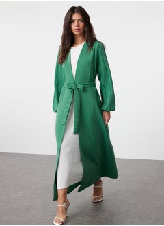 trendyol Emerald Green Glitter Detailed Woven Abaya TCTSS24KF00035  - Image 1