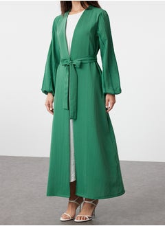 trendyol Emerald Green Glitter Detailed Woven Abaya TCTSS24KF00035  - Image 4