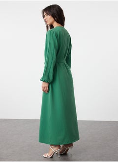 trendyol Emerald Green Glitter Detailed Woven Abaya TCTSS24KF00035  - Image 5