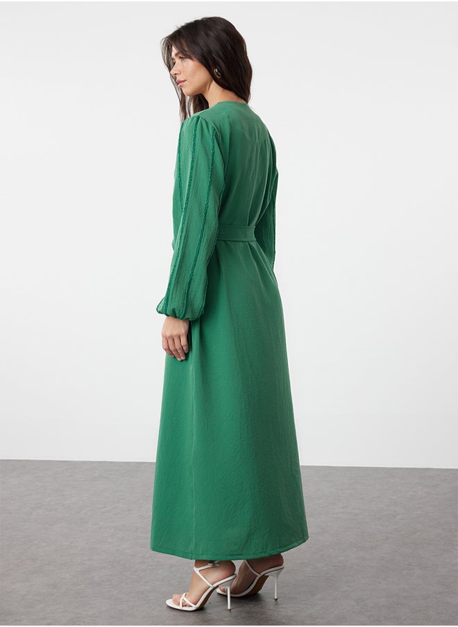 trendyol Emerald Green Glitter Detailed Woven Abaya TCTSS24KF00035  - Image 5