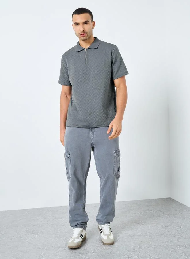 Styli Styli Relaxed Fit Quarter Zip Pique Polo