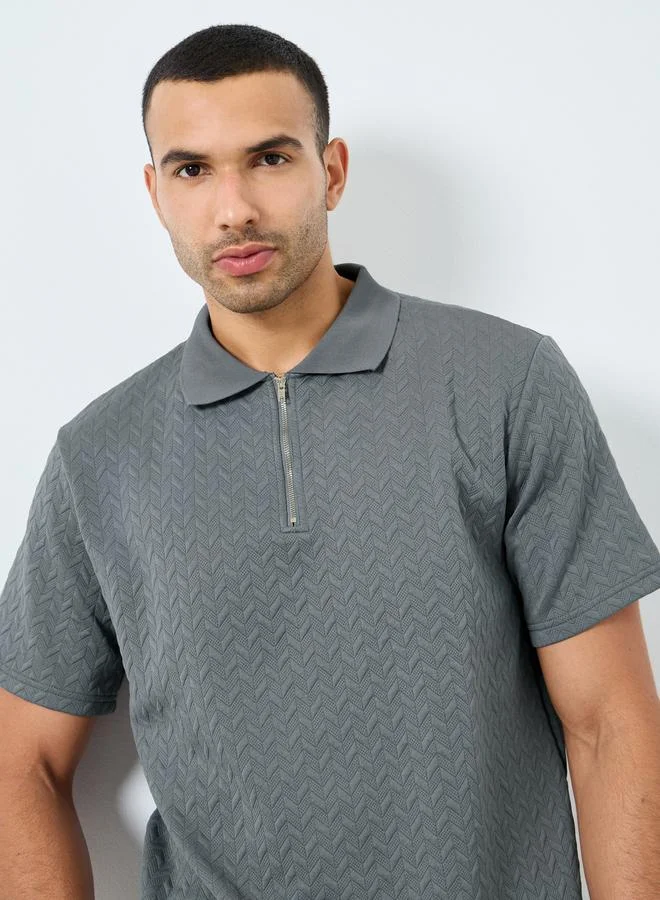 Styli Styli Relaxed Fit Quarter Zip Pique Polo
