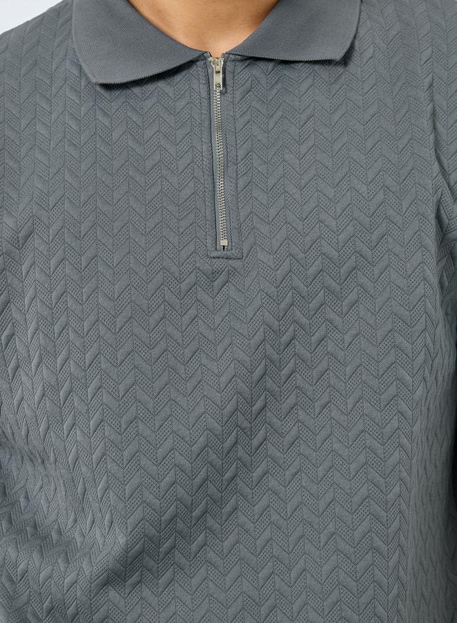 Styli Relaxed Fit Quarter Zip Pique Polo - Image 4