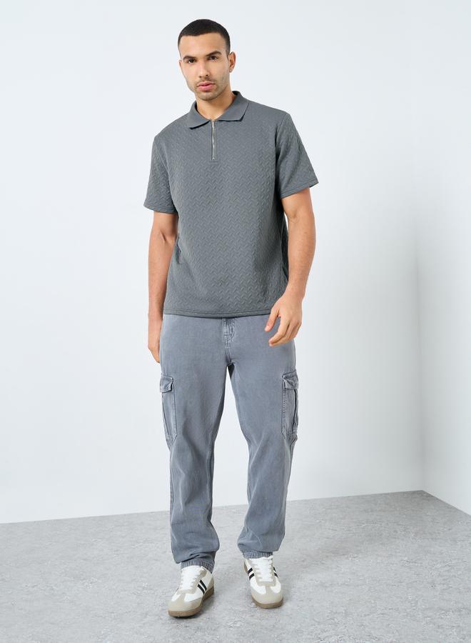 Styli Relaxed Fit Quarter Zip Pique Polo - Image 2