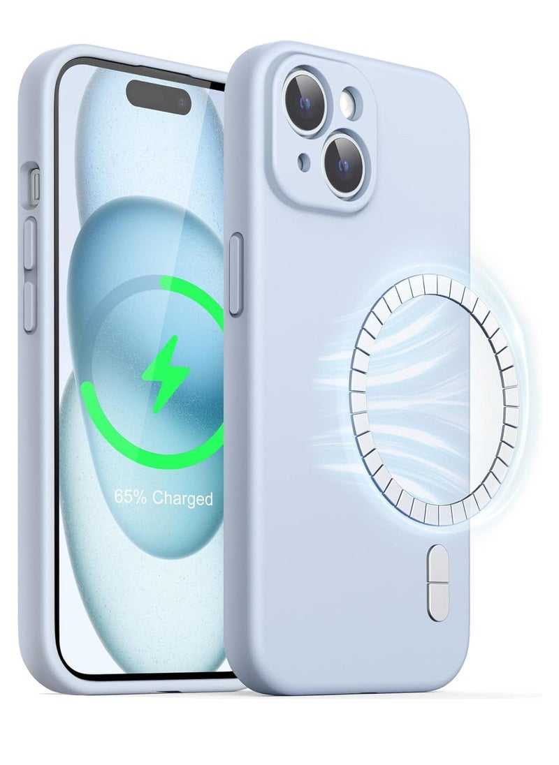 Raxoom ELTRAZONE Blue Magnetic Silicone Case for iPhone 15 â€“ 6.1-Inch, MagSafe-Compatible, Complete Camera Lens Protection - Image 1