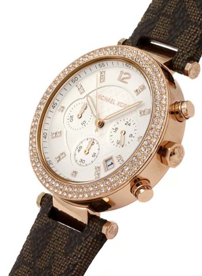 Michael Kors Women Parker Round Shape Leather Band Chronograph Wrist Watch 39 mm - Brown - MK6917 - Image 4