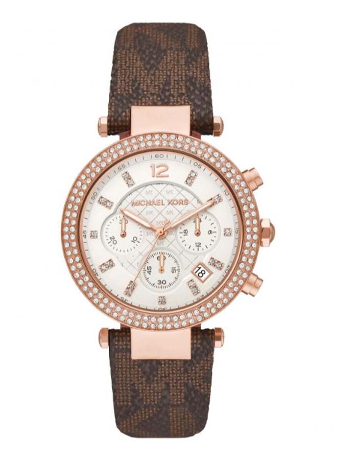 Michael Kors Women Parker Round Shape Leather Band Chronograph Wrist Watch 39 mm - Brown - MK6917 - Image 1