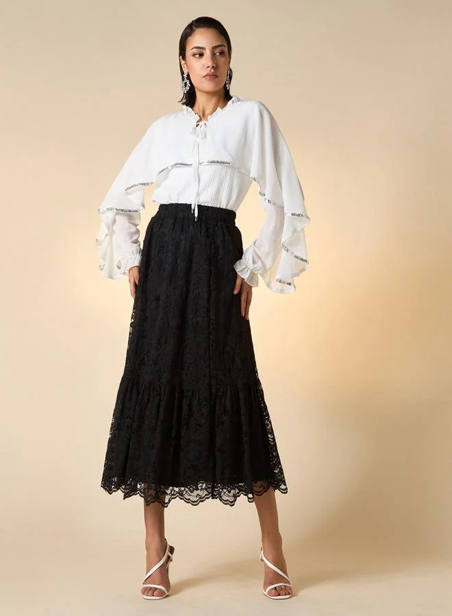 2Xtremz 2Xtremz Textured Cape Top with Tie-Up Detail and Long Sleeves