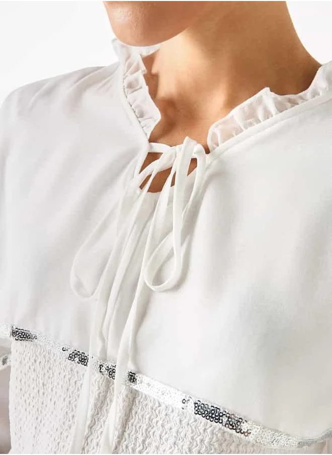 2Xtremz 2Xtremz Textured Cape Top with Tie-Up Detail and Long Sleeves