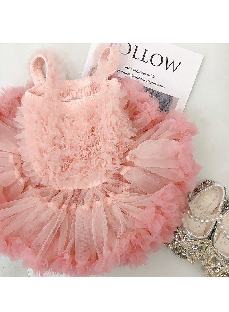 2Y Toddler Baby Girl Summer Dress, Pink Gradient Ruffled Dress with Bow, Perfect for Birthday, Photoshoots, Party, Daily Wear, Fit for Height 90cm - Image 3