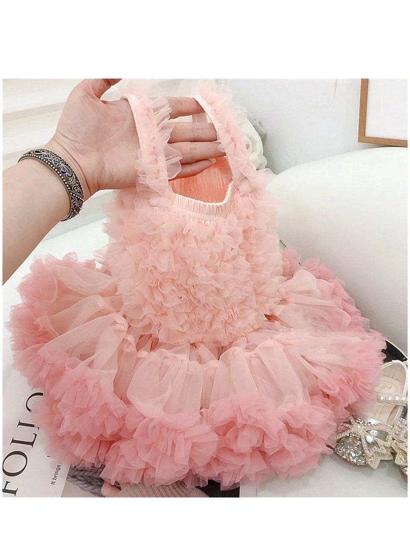 2Y Toddler Baby Girl Summer Dress, Pink Gradient Ruffled Dress with Bow, Perfect for Birthday, Photoshoots, Party, Daily Wear, Fit for Height 90cm - Image 2