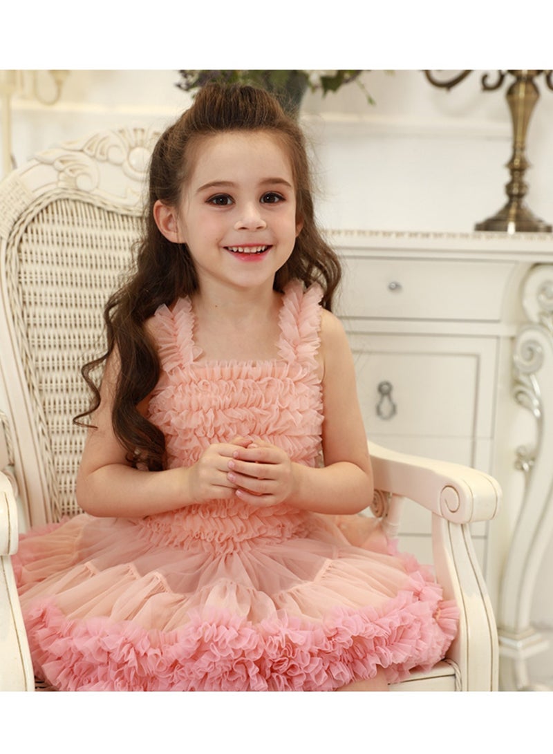 2Y Toddler Baby Girl Summer Dress, Pink Gradient Ruffled Dress with Bow, Perfect for Birthday, Photoshoots, Party, Daily Wear, Fit for Height 90cm - Image 5