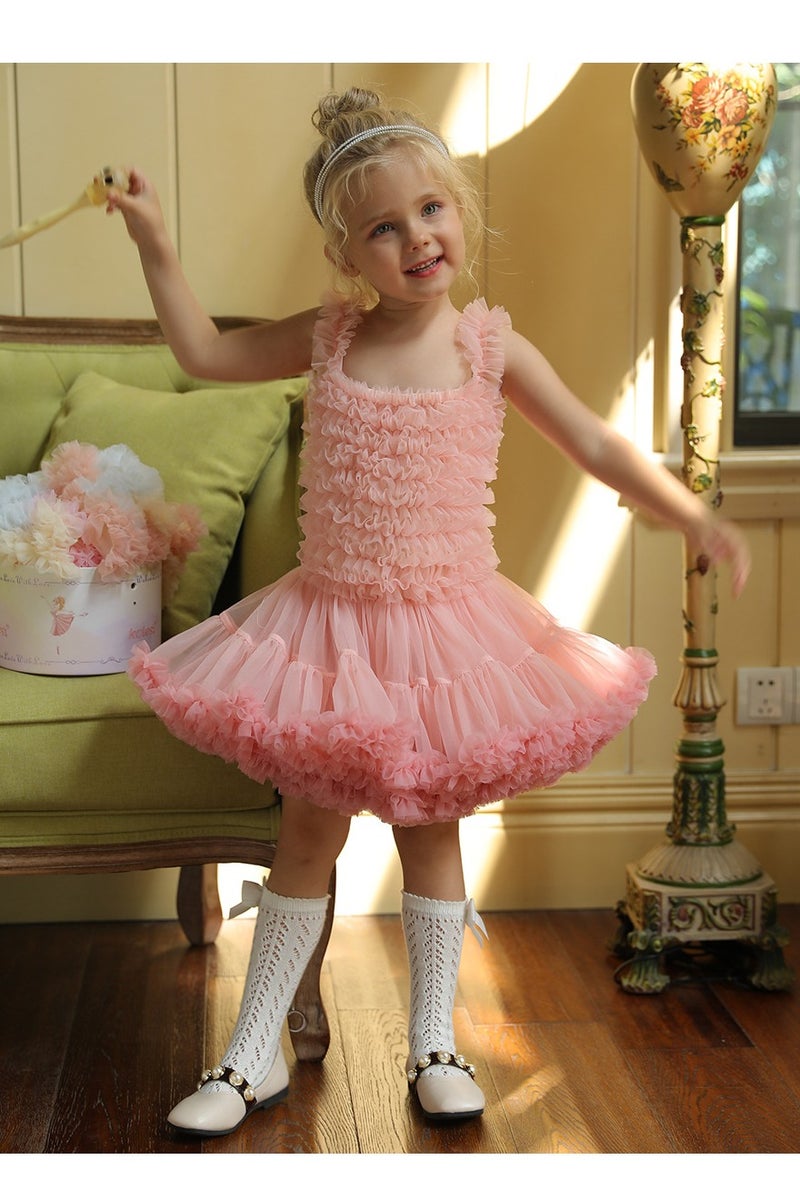 2Y Toddler Baby Girl Summer Dress, Pink Gradient Ruffled Dress with Bow, Perfect for Birthday, Photoshoots, Party, Daily Wear, Fit for Height 90cm - Image 1