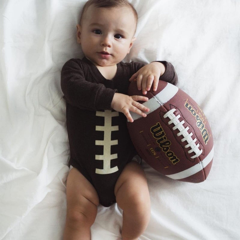 Ayalinggo Baby Football Costume Outfit Newborn Boy Girl Game Day Onesie Bubble Sweatshirt Romper Cute Fall Clothes Brown Football Costume 0-3 Months - Image 2