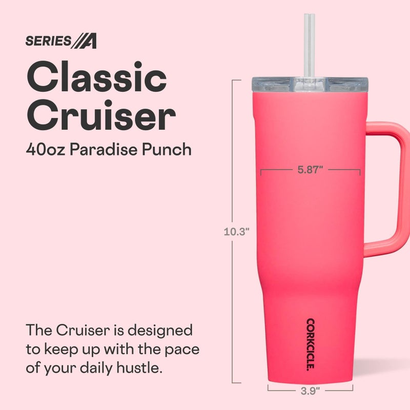 Corkcicle Cruiser Insulated Tumbler - Keeps Drinks Cold 20 Hours - Triple-Insulated Stainless Steel - Spill-Proof Lid - Summer Drinkware Gift - Keeps Drinks Ice Cold - 40 oz - Paradise Punch - Image 2
