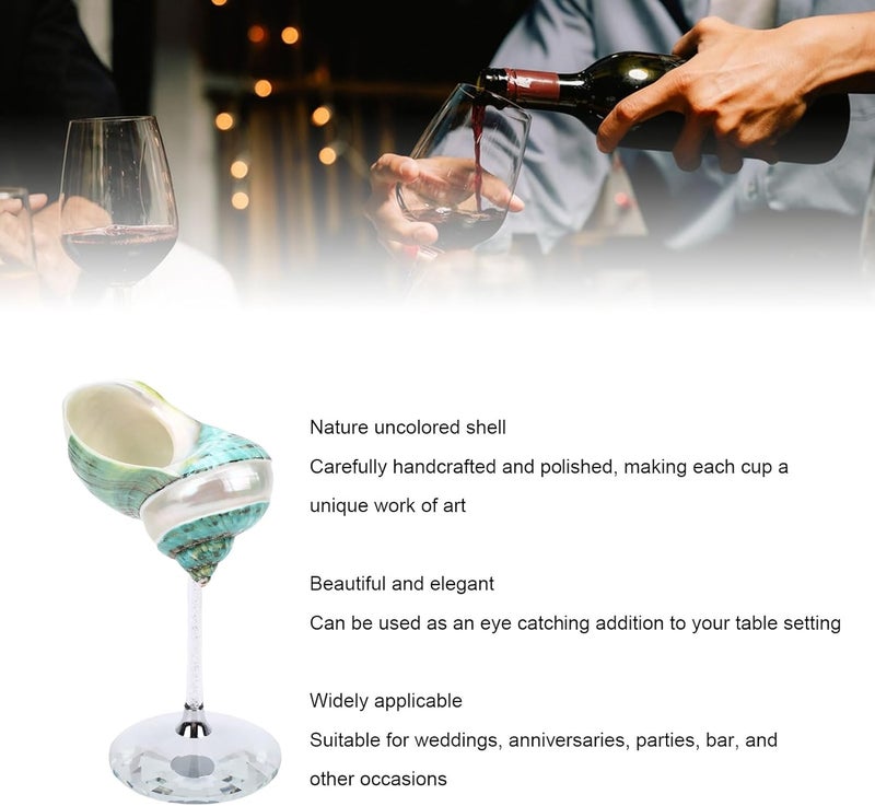 Conch Shell Wine Glass, Handmade Polished Unique Artwork For Cold Drinks, with Undyed Shell And Plastic Material, for Wedding Party Bar Decor (Green) - Image 4