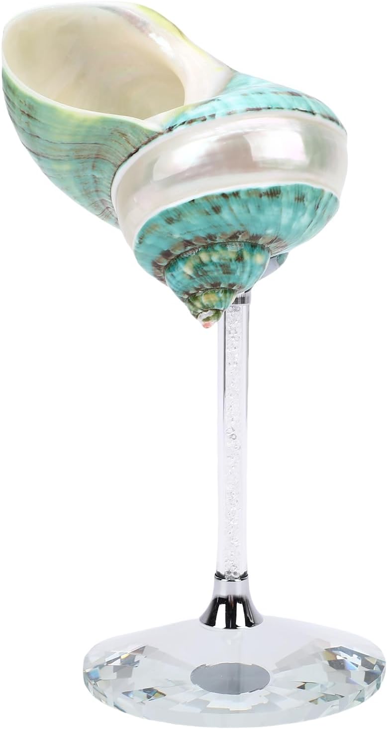 Conch Shell Wine Glass, Handmade Polished Unique Artwork For Cold Drinks, with Undyed Shell And Plastic Material, for Wedding Party Bar Decor (Green) - Image 1