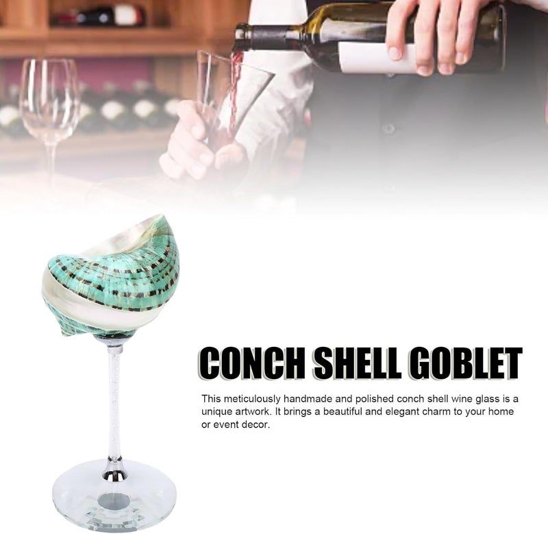 Conch Shell Wine Glass, Handmade Polished Unique Artwork For Cold Drinks, with Undyed Shell And Plastic Material, for Wedding Party Bar Decor (Green) - Image 3