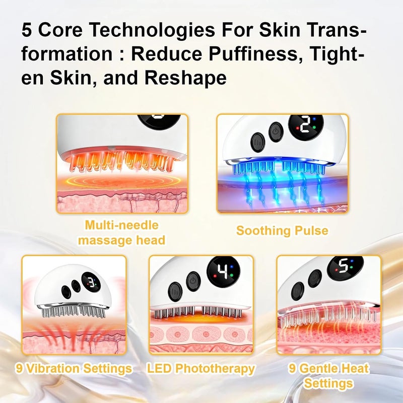YOOJ ® Lymphatic Contour Face Brush, Facial Gua Sha Lymphatic Drainage Massager for Lifting & Sculpting, with 9-Level Heating, Massage & Vibration Adjustment for Double Chin, Jawline and Puffiness - Image 3