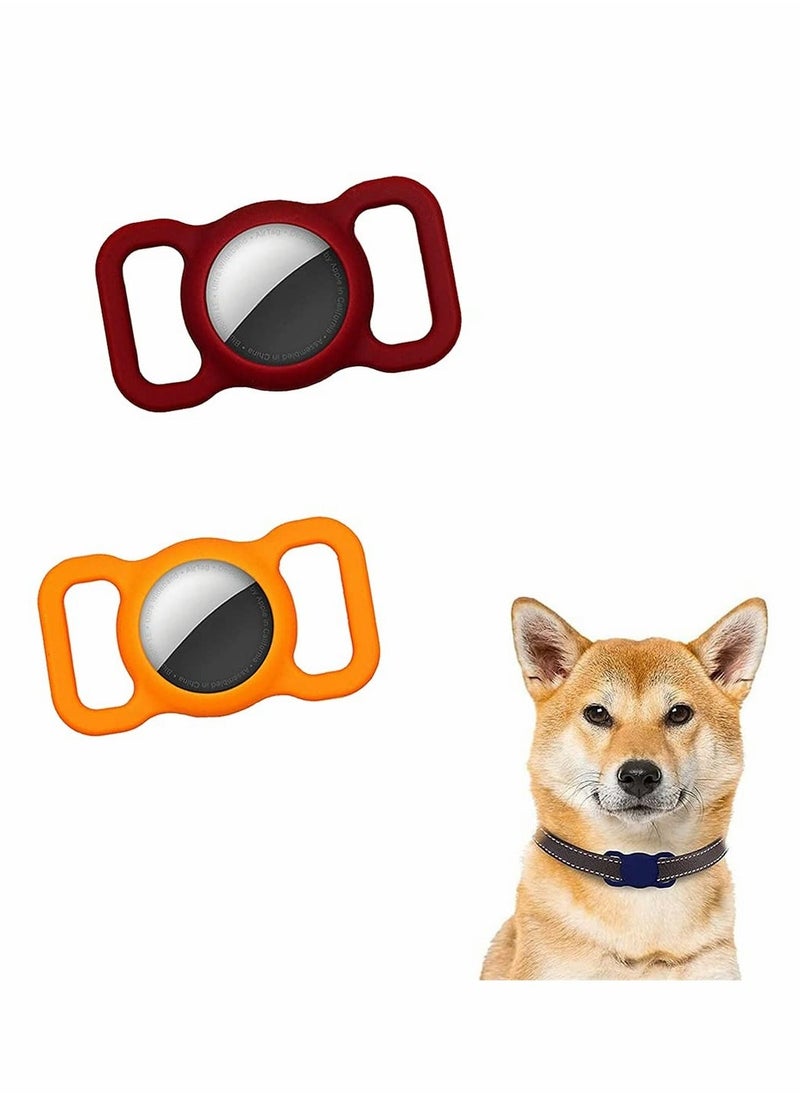 Generic Pet Collar Cases Compatible with Apple Airtag, Silicone Dog Cat Collars Protective GPS Finder Case, Glow Loop Holder for Airtag Anti Lost Device (2 Pack, Wine Red, Orange )  - Image 1