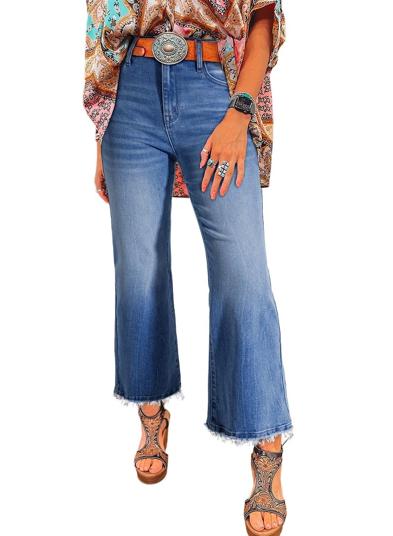 Astylish Womens Jeans High Waisted Ripped Wide Leg Bootcut Trousers Stretchy Vintage Ankle Denim Jeans Size 10 Myosotis - Image 1