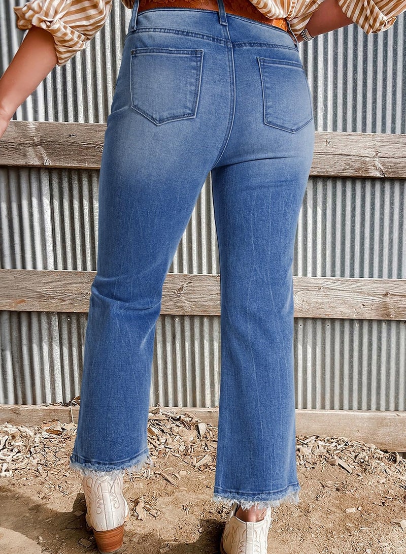 Astylish Womens Jeans High Waisted Ripped Wide Leg Bootcut Trousers Stretchy Vintage Ankle Denim Jeans Size 10 Myosotis - Image 3