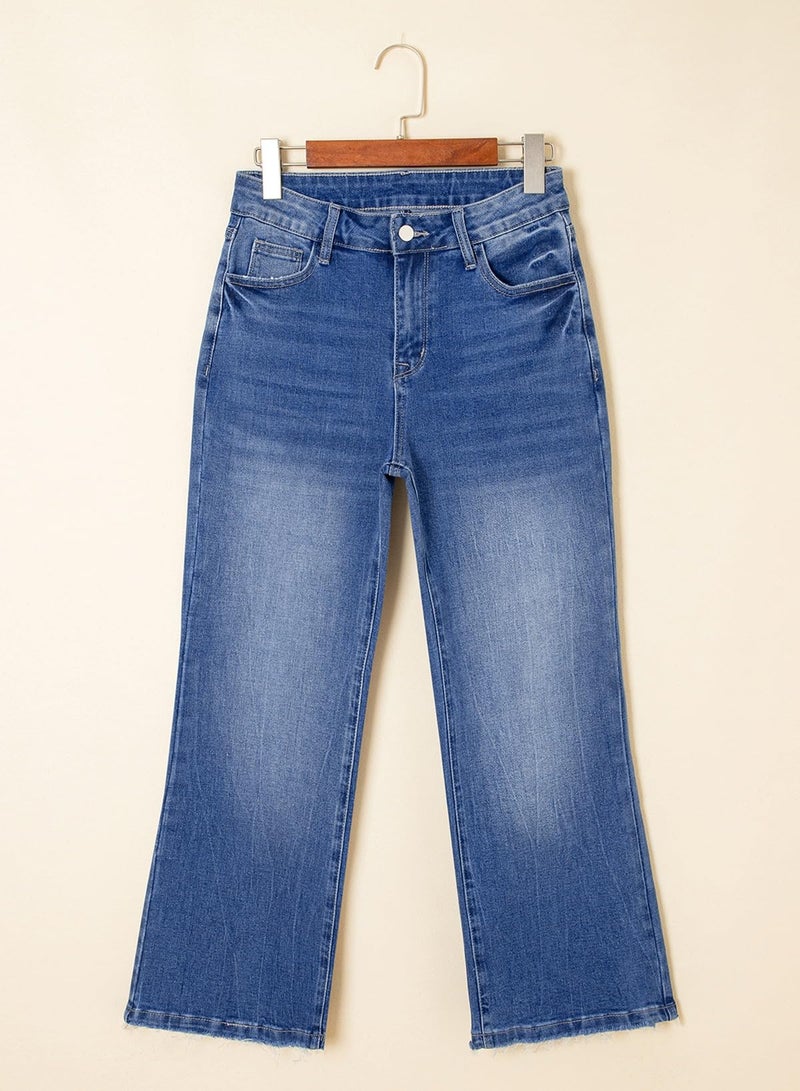 Astylish Womens Jeans High Waisted Ripped Wide Leg Bootcut Trousers Stretchy Vintage Ankle Denim Jeans Size 10 Myosotis - Image 5