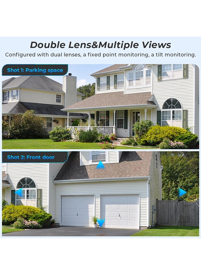 O Ozone كاميرا مراقبة خارجية تعمل بتقنية واي فاي، 2.4 جيجا هرتز، كاميرا مزدوجة الشاشة بدقة 5 ميجا بكسل مع تتبع تلقائي، واكتشاف الإنسان، ورؤية ليلية ملونة، وصوت ثنائي الاتجاه - أسود - Image 4