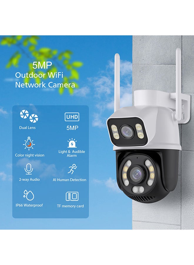 O Ozone كاميرا مراقبة خارجية تعمل بتقنية واي فاي، 2.4 جيجا هرتز، كاميرا مزدوجة الشاشة بدقة 5 ميجا بكسل مع تتبع تلقائي، واكتشاف الإنسان، ورؤية ليلية ملونة، وصوت ثنائي الاتجاه - أسود - Image 2